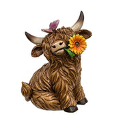Resin Flower & Friend Highland Cow Figure  (3 Count Assortment)
