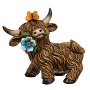 Resin Flower & Friend Highland Cow Figure  (3 Count Assortment)