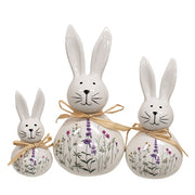 Ceramic Floral Easter Bunnies With Raffia Bow (Set of 3)