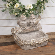 Distressed Stone Look Magnesium Bird Feeder With 2 Birds