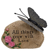 Solar Lighted Butterfly On Inspirational Rock  (3 Count Assortment)