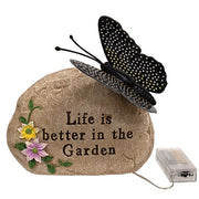 Solar Lighted Butterfly On Inspirational Rock  (3 Count Assortment)