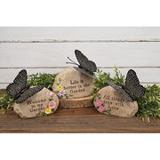 Solar Lighted Butterfly On Inspirational Rock  (3 Count Assortment)