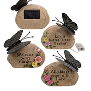 Solar Lighted Butterfly On Inspirational Rock  (3 Count Assortment)