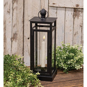 Black Metal & Glass Lantern With LED Timer Taper - 14"H