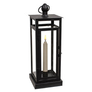 Black Metal & Glass Lantern With LED Timer Taper - 14"H