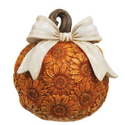 Resin Glittered Sunflower Pumpkin With Bow  (3 Count Assortment)