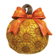 Resin Glittered Sunflower Pumpkin With Bow  (3 Count Assortment)