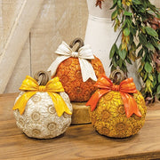 Resin Glittered Sunflower Pumpkin With Bow  (3 Count Assortment)