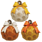 Resin Glittered Sunflower Pumpkin With Bow  (3 Count Assortment)