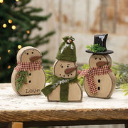 Chunky Wooden Snowman Sitter  (3 Count Assortment)