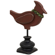 Carved Wooden Cardinal on Pedestal
