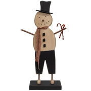 Tall Wooden Top Hat Snowman on Base with Candy Canes