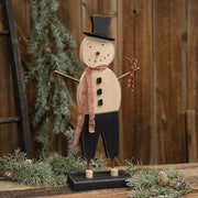 Tall Wooden Top Hat Snowman on Base with Candy Canes