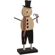 Tall Wooden Top Hat Snowman on Base with Candy Canes
