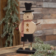 Chunky Wooden Top Hat Snowman on Base with Jingle Bell