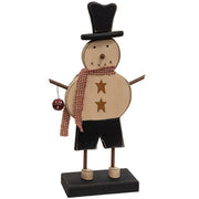 Chunky Wooden Top Hat Snowman on Base with Jingle Bell