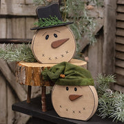 Distressed Wooden Snowman with Hat Sitter  (2 Count Assortment)