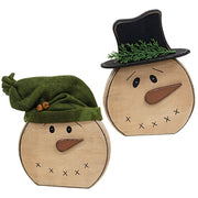Distressed Wooden Snowman with Hat Sitter  (2 Count Assortment)