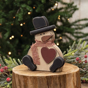 Chunky Wooden Snowman with Heart Sitter