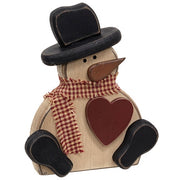 Chunky Wooden Snowman with Heart Sitter