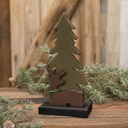 Wooden Pine Tree & Reindeer on Base
