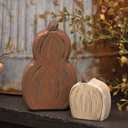 Carved Wooden Pumpkin & Gourd Sitter (Set of 2)