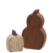 Carved Wooden Pumpkin & Gourd Sitter (Set of 2)