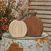 Carved Distressed Wooden Pumpkin Sitters (Set of 2)