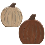Carved Distressed Wooden Pumpkin Sitters (Set of 2)