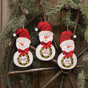Hello Snowman with Wreath Ornament  (3 Count Assortment)