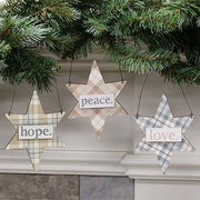 Love - Hope - Peace Plaid Star Ornament  (3 Count Assortment)