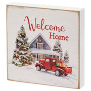 Welcome Home Vintage Red Truck Square Block
