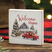 Welcome Home Vintage Red Truck Square Block