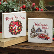 Merry Christmas Wreath Square Block