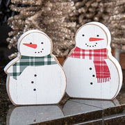 Red & Green Scarf Wooden Snowman Sitters (Set of 2)