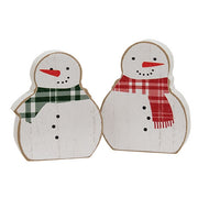 Red & Green Scarf Wooden Snowman Sitters (Set of 2)