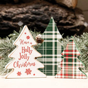 Wooden Holly Jolly Plaid Christmas Trees (Set of 3)