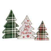 Wooden Holly Jolly Plaid Christmas Trees (Set of 3)