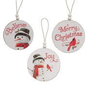 Winter Word Snowman Round Beaded Ornament  (3 Count Assortment)