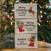 Santa's Little Troublemaker Block Sign  (3 Count Assortment)