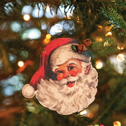Vintage Santa Face Wooden Ornament