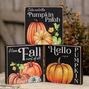 Hello Pumpkin Square Block  (3 Count Assortment)