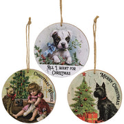 Christmas Wishes Vintage Dog Ornament  (3 Count Assortment)