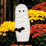 Wooden Mummy & Bat Planter Stake Topper