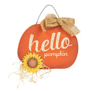 Hello Pumpkin Sign with Sunflower