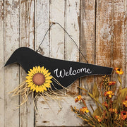 Wooden Crow with Sunflower Welcome Sign