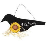 Wooden Crow with Sunflower Welcome Sign