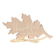 Thankful and Blessed Wooden Leaf Sitter with Beads