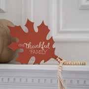 One Thankful Family Orange Wooden Leaf Sitter with Beads